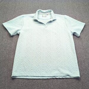 Brave Soul London Shirt Mens Extra Large Teal Polo Argyle Embossed Diamond Knit